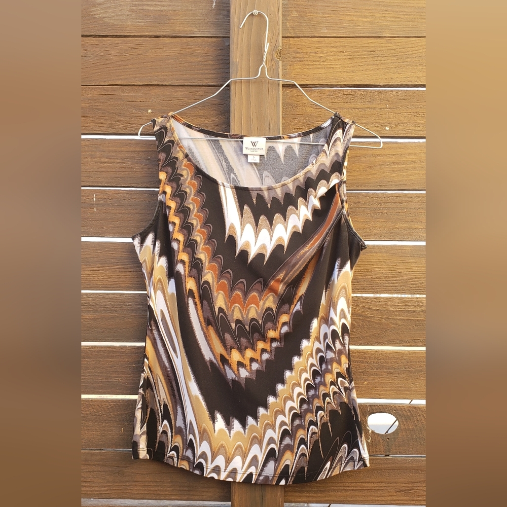 Worthington Brown and Tan Graphic Fitted Tank Top